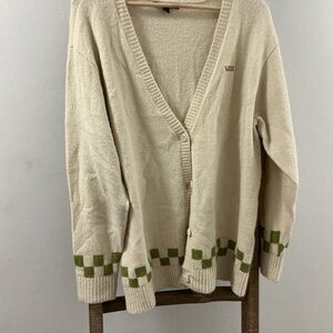 Vans Cream Cardigan with Green Checkered Design